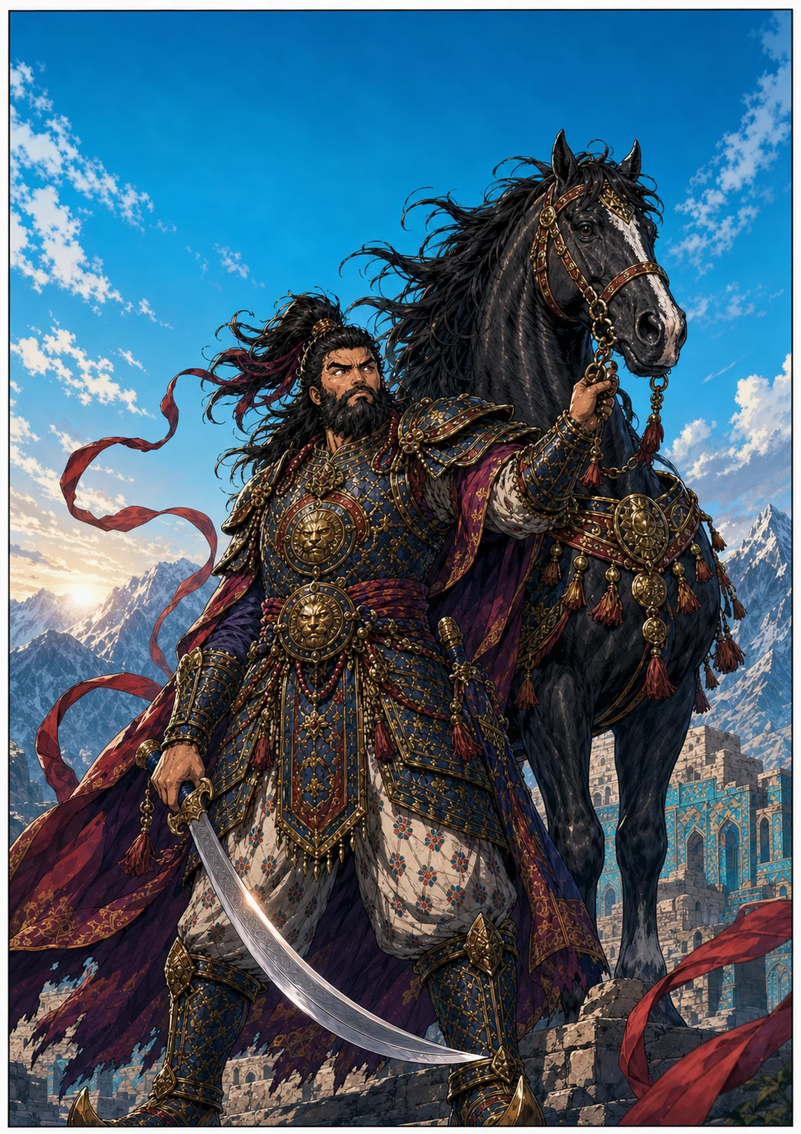 Illustrated Deev Dash cover with an armoured warrior and his horse